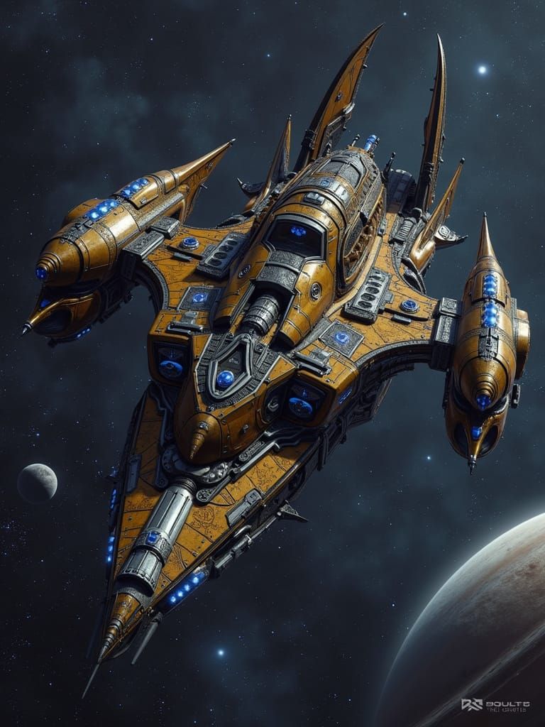 Gothic Starship in Cyberpunk Style