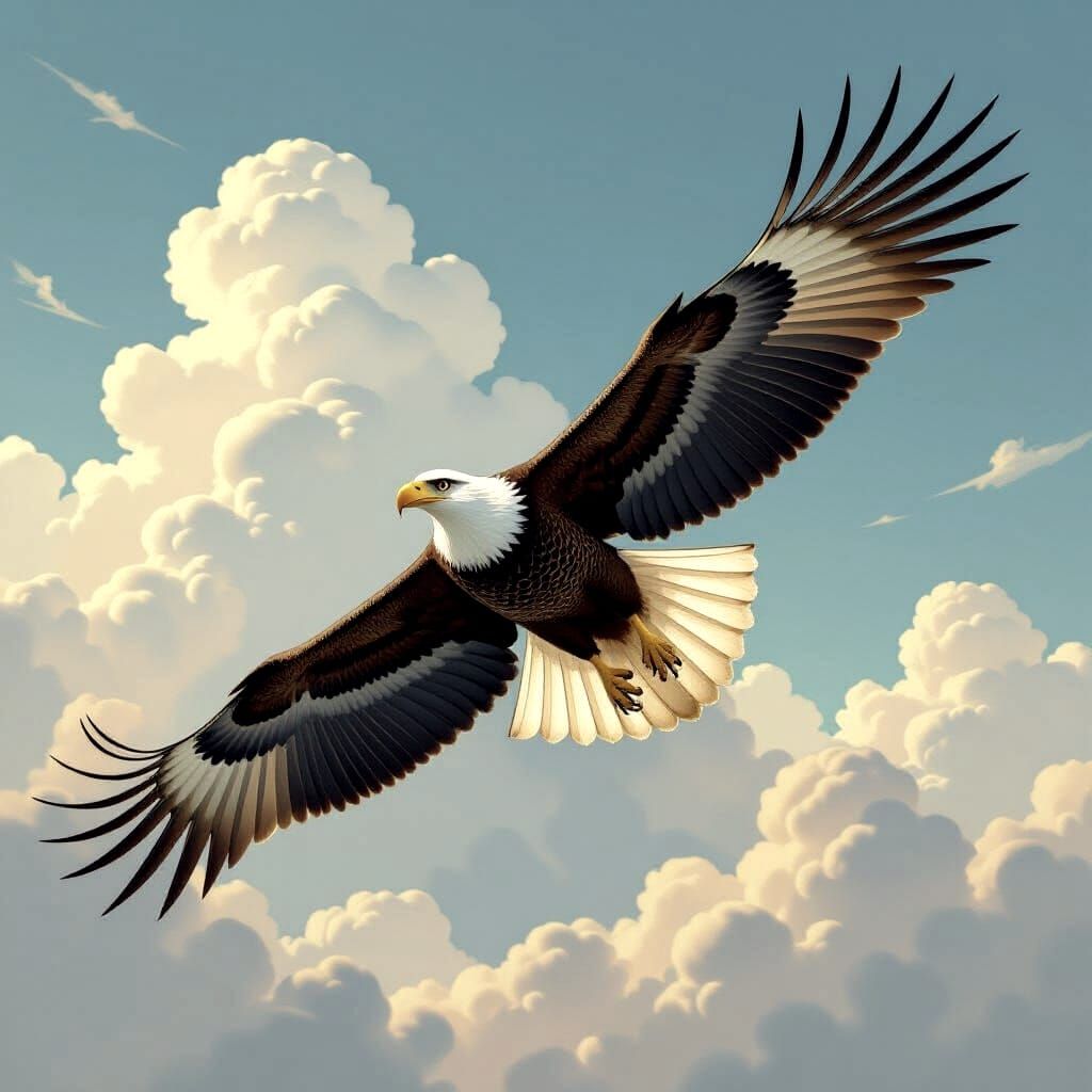 Golden Eagle Soaring: Wildlife Art with Geometric Colors