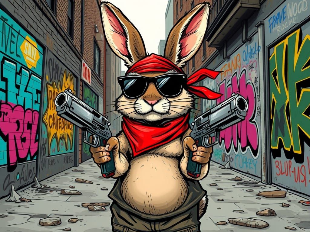 Rugged Urban Rabbit in Gritty City Streets
