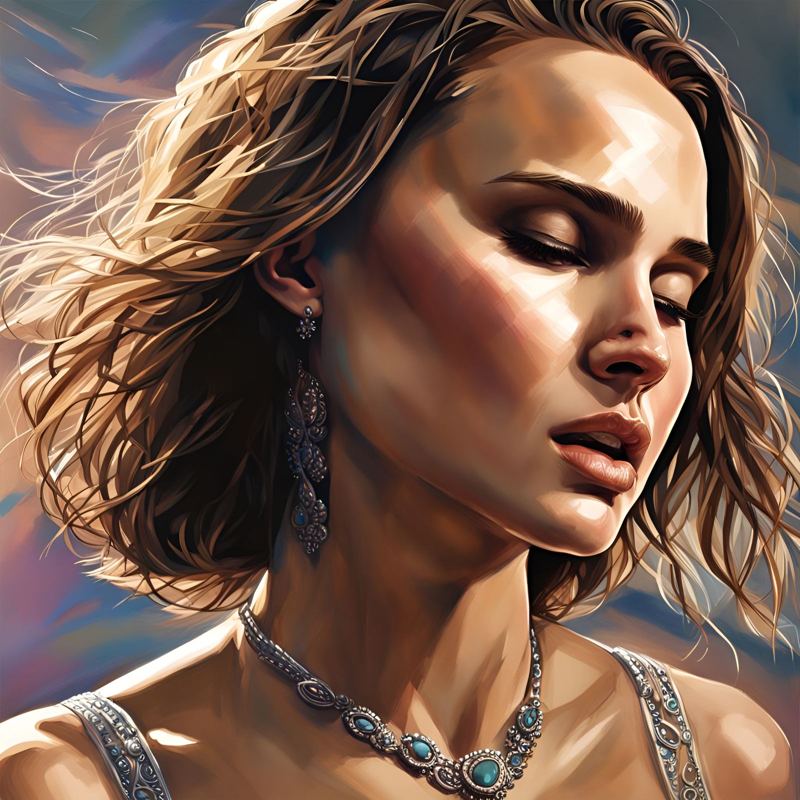 Hyperrealistic Portrait of Natalie Portman with Dramatic Lig...