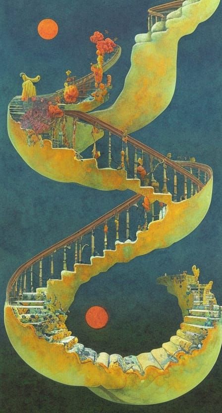 Surreal Staircase to Lemon Oblivion: Mixed Media Art