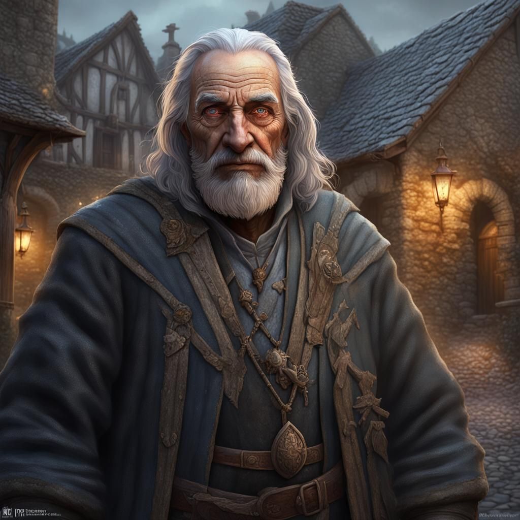 Medieval Village Elder Portrait in Dark Fantasy Style