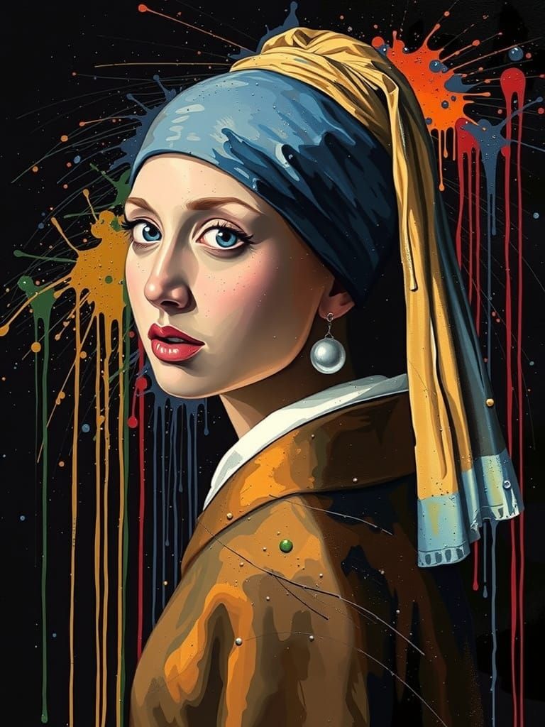 Girl with a Pearl Earring in Dripping Paint