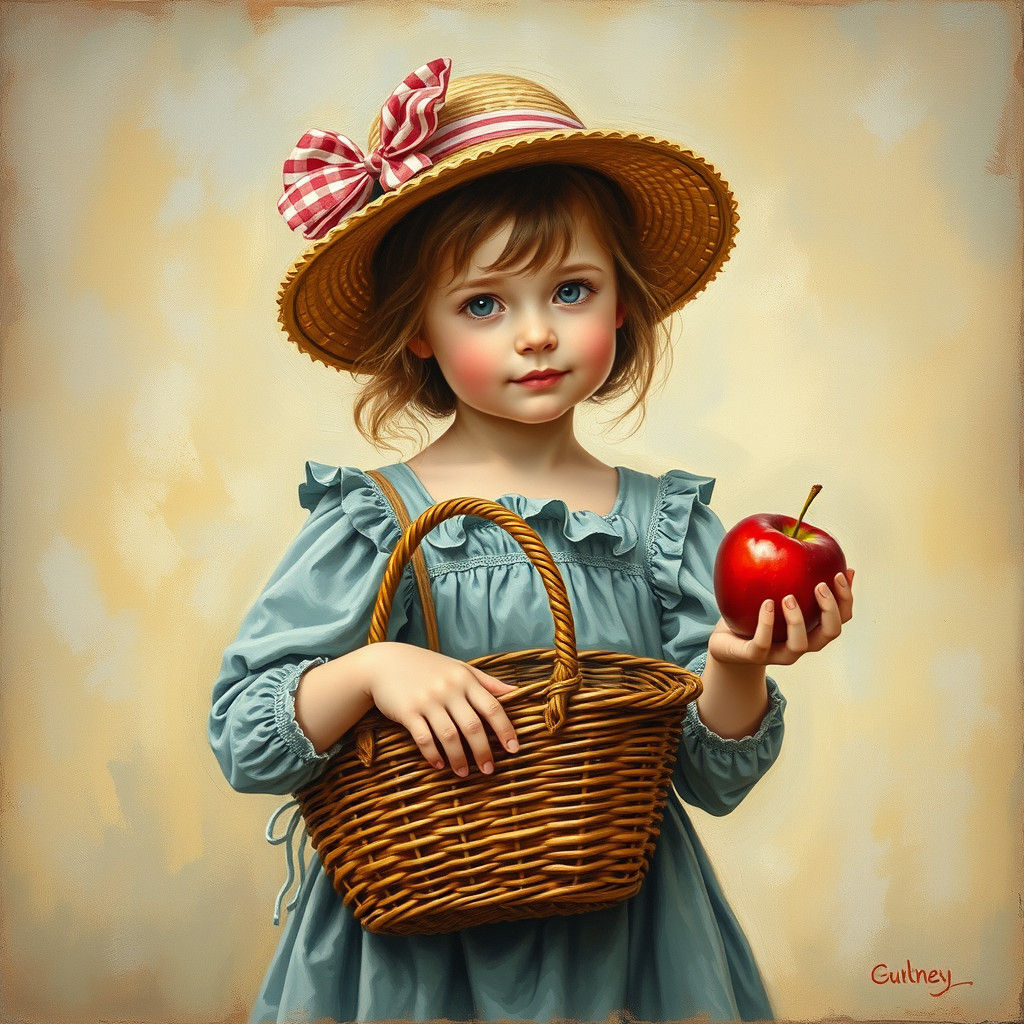 Girl with Basket and Apple in Banksy Style