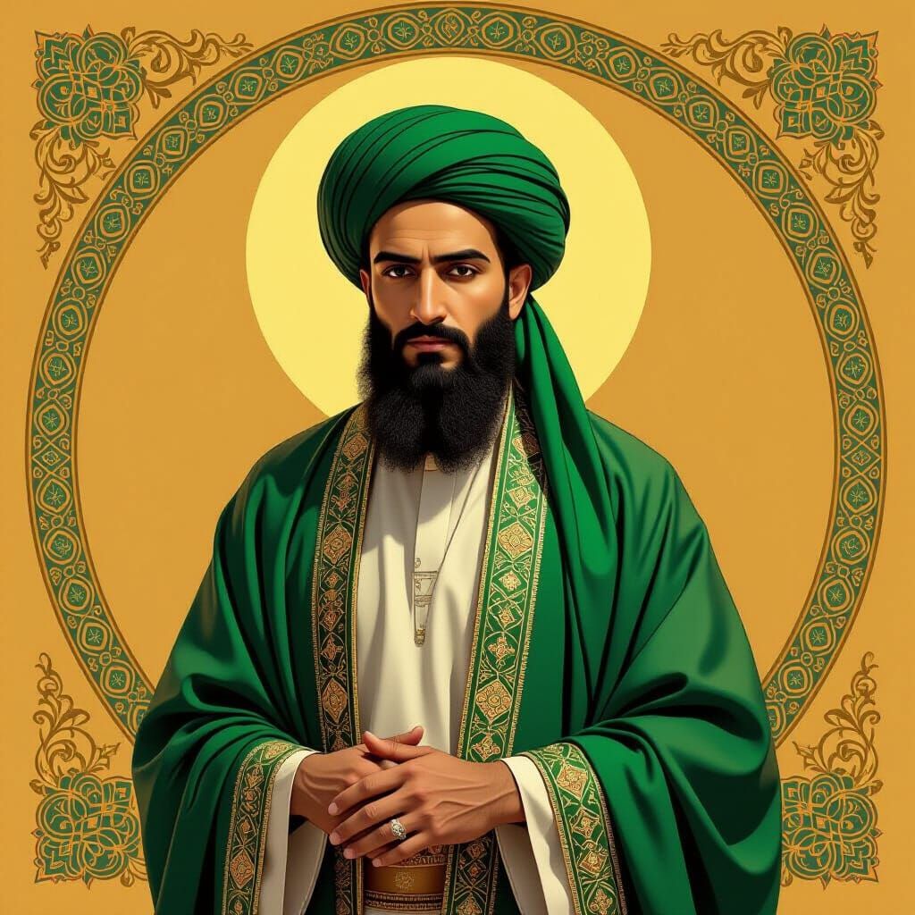 Imam Ali in Green and Gold: Islamic Art
