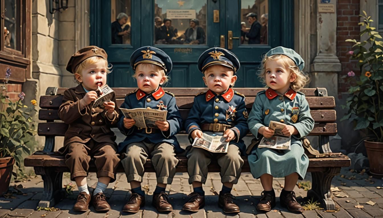 Three Babies as War Veterans: Detailed Matte Painting