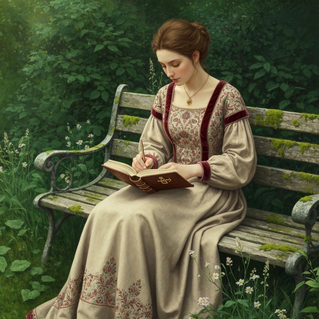 Victorian Woman Writing in Journal, Pre-Raphaelite Style