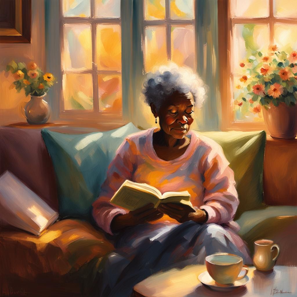 Cozy Impressionist Painting of a Woman Reading