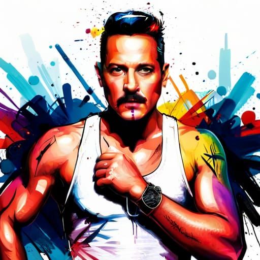 Energetic Freddy Mercury Portrait in Vibrant Colors