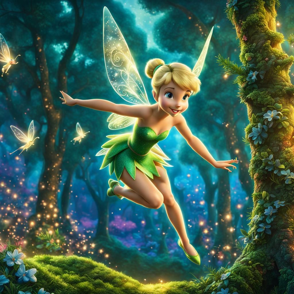 Tinker Bell Flies Through Village: Disney Style 3D Render