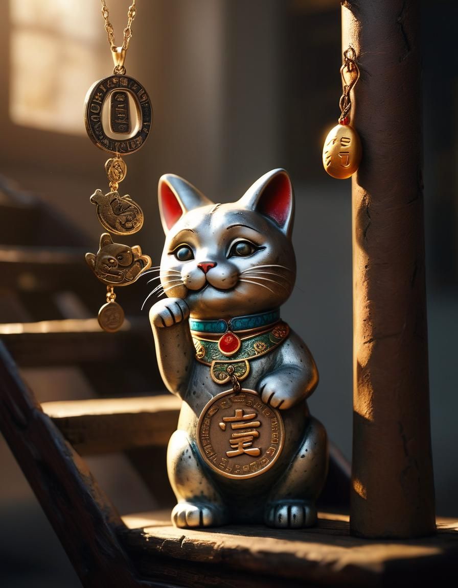 Lucky Cat with Charms, Golden Hour Photography