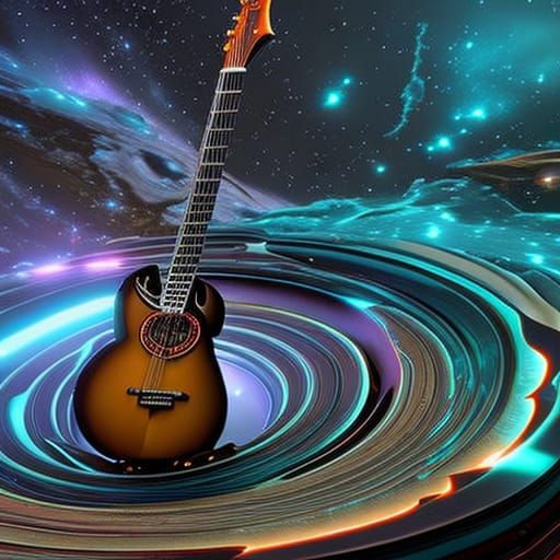 Cosmic Guitar in Interstellar Whirlpool: 3D Digital Art