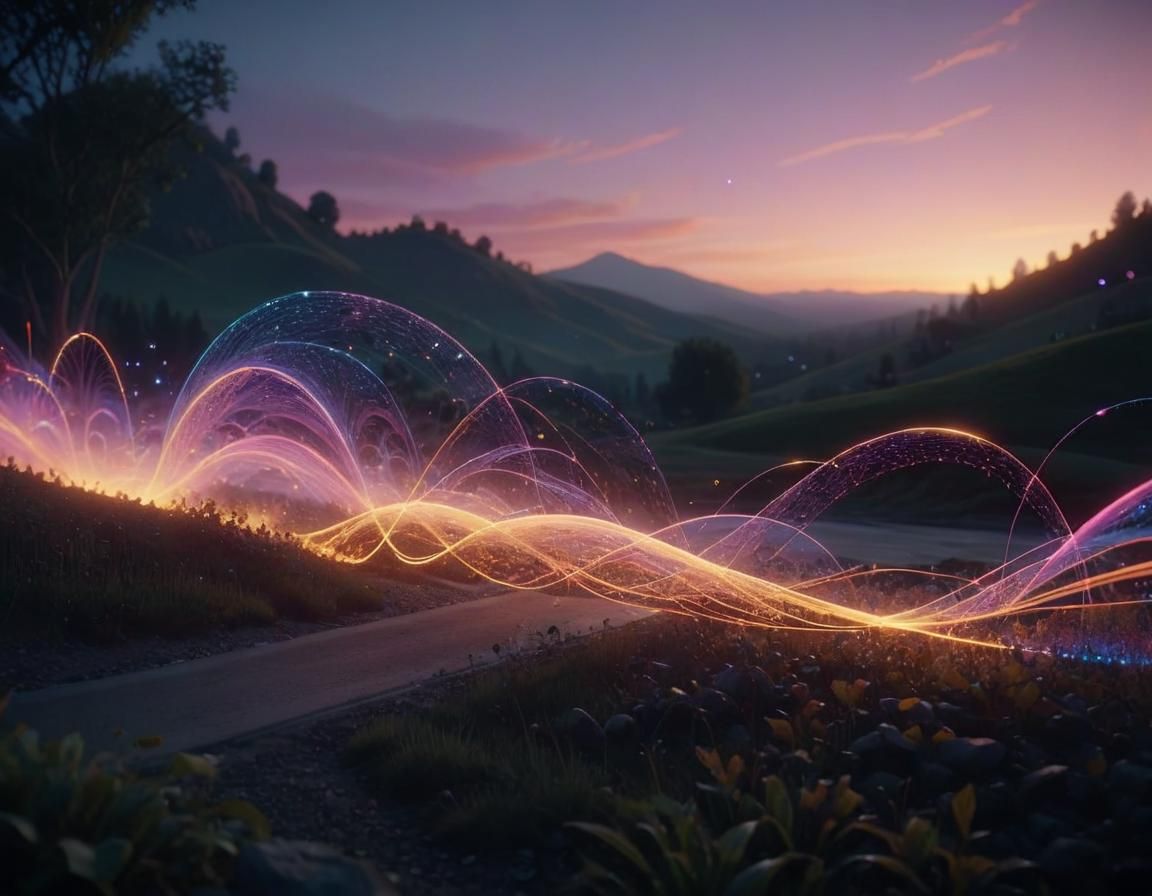 Data Stream Sunset with Volumetric Lighting