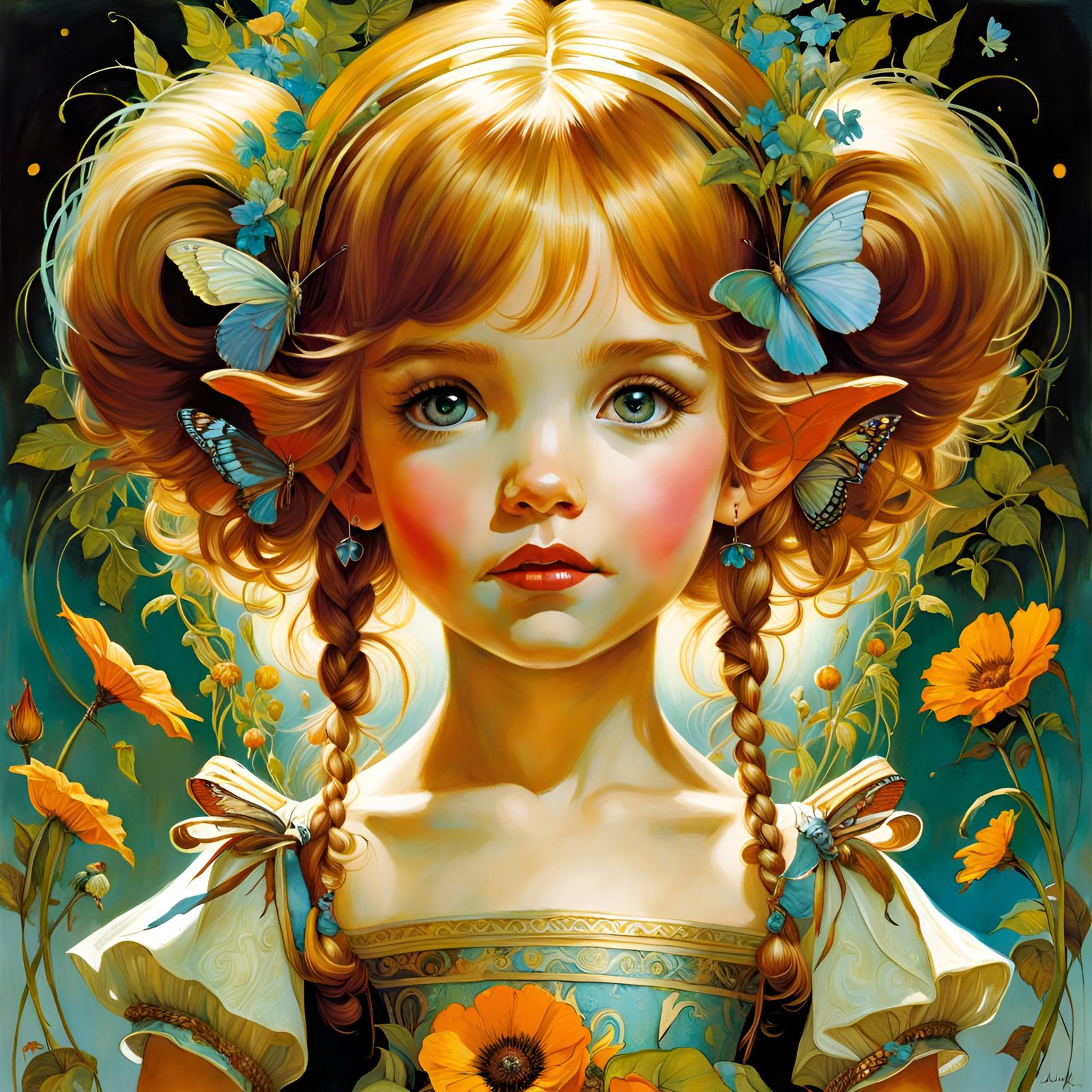 Whimsical Elf Portrait in Detailed Fantasy Style