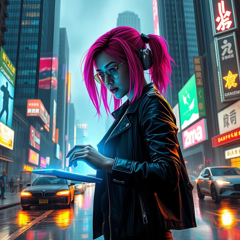 Cyberpunk Hacker in Neon Metropolis