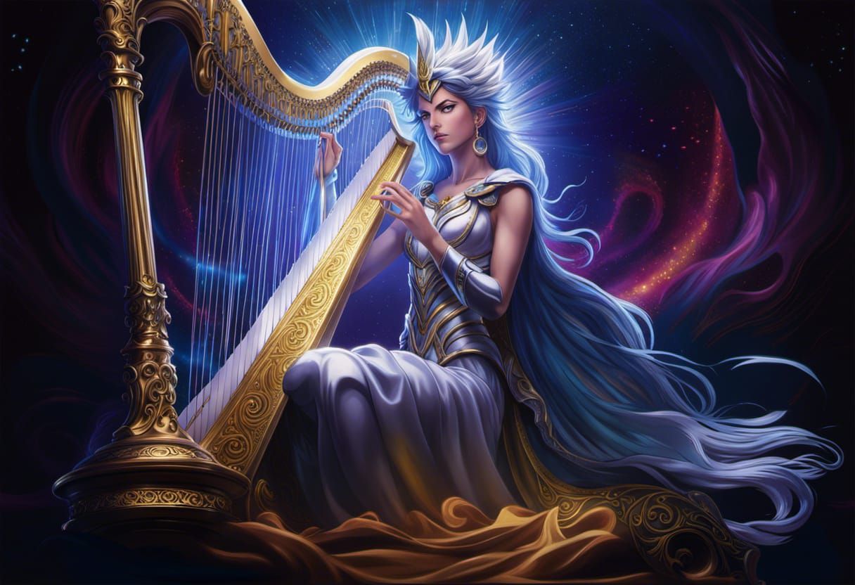 Pandora playing harp