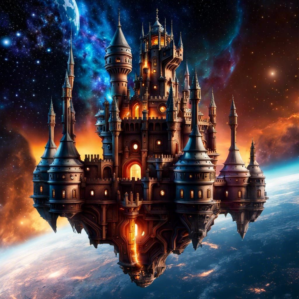 Renaissance Castle Spaceship Soaring Through Space