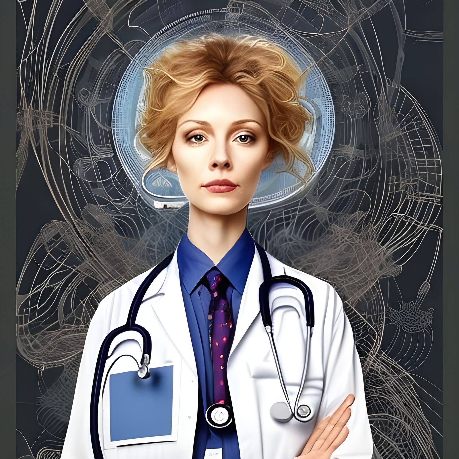 Gorgeous Woman Doctor in Hologram, Digital Art