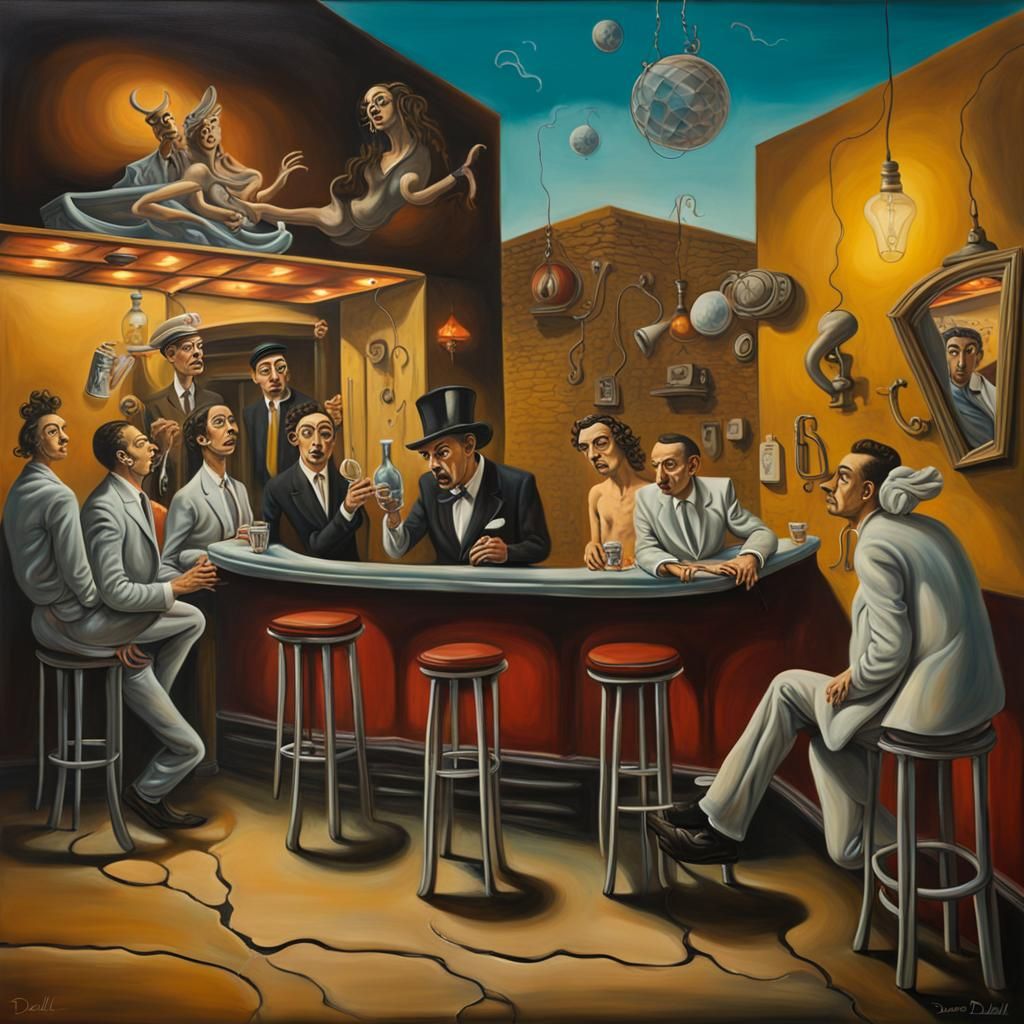 Surreal Dive Bar Scene in Dali Style