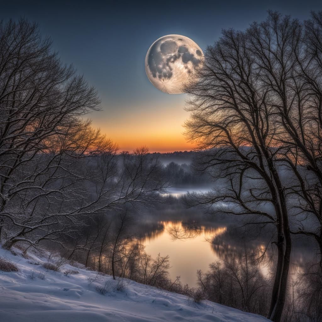 Hopeful New Year Sunrise with Setting Moon
