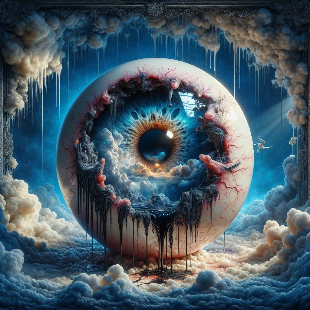 Eerie Eyeball Leaking Ink Reveals Serene Kingdom