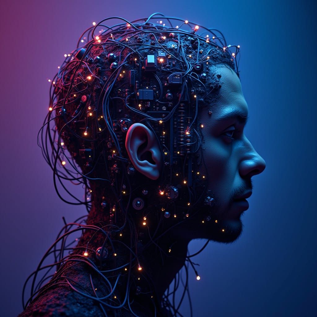 Electronic Maestro in Neon Dreamscape