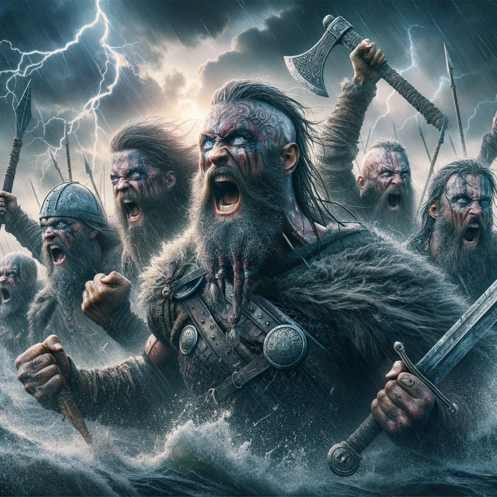 Epic Viking Warriors in Lightning Storm
