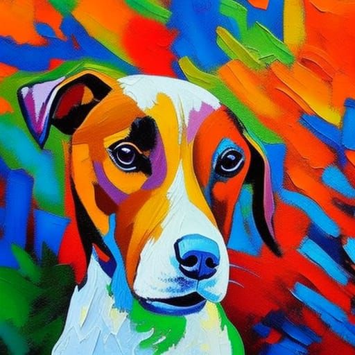 Dog in Neo-Impressionist Expressionist Oil Painting