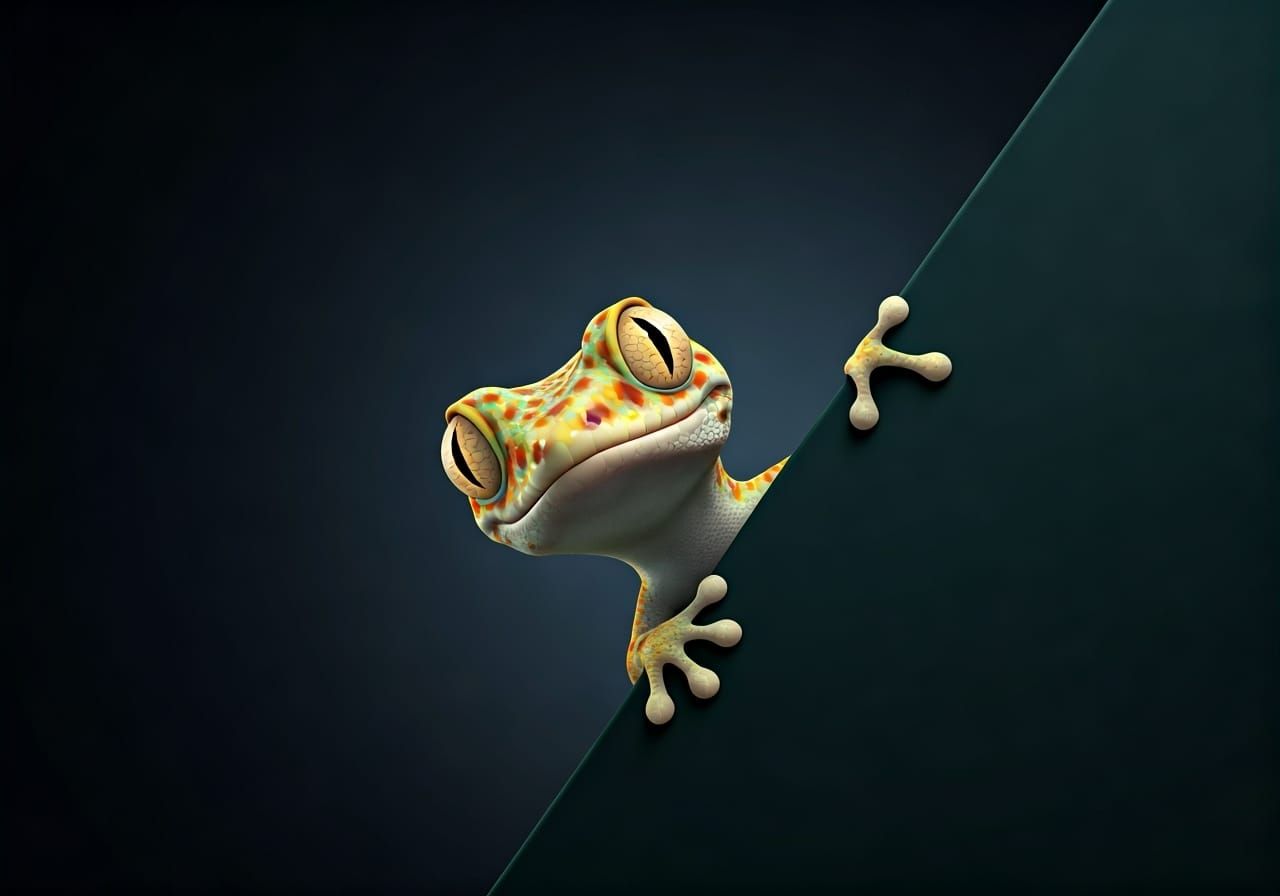 Cute Gecko Peeks Out: 3D Cartoon Rendering