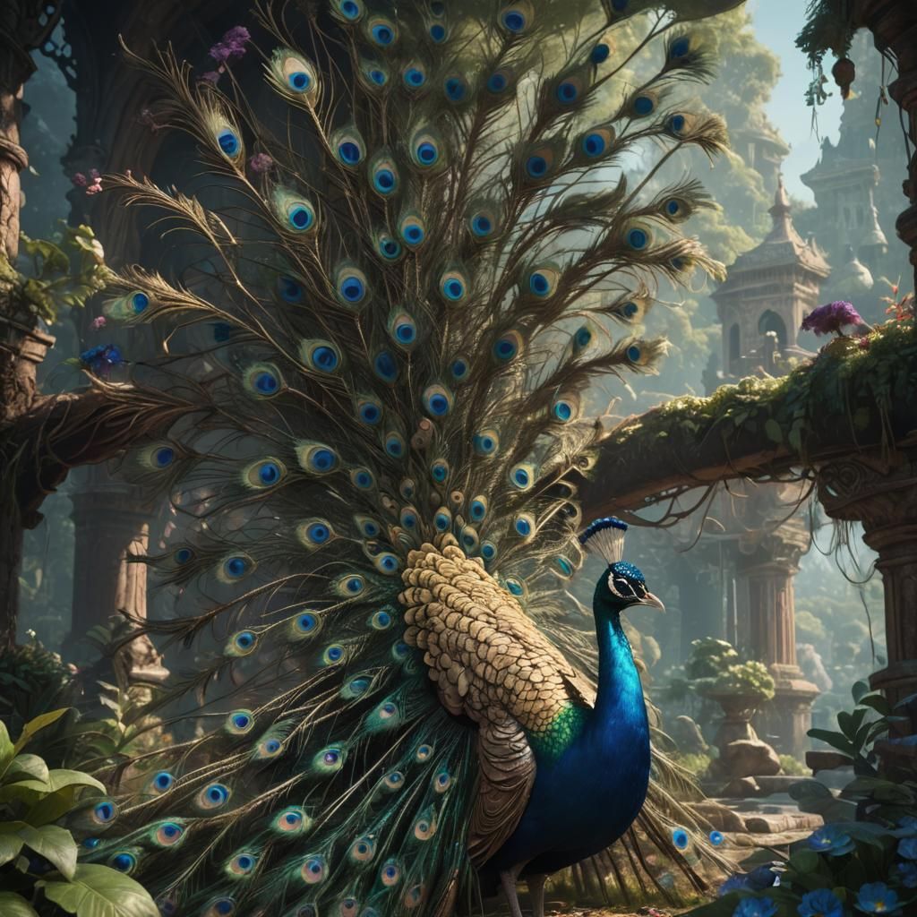 Fantastical Peacock in Detailed Matte Painting Style