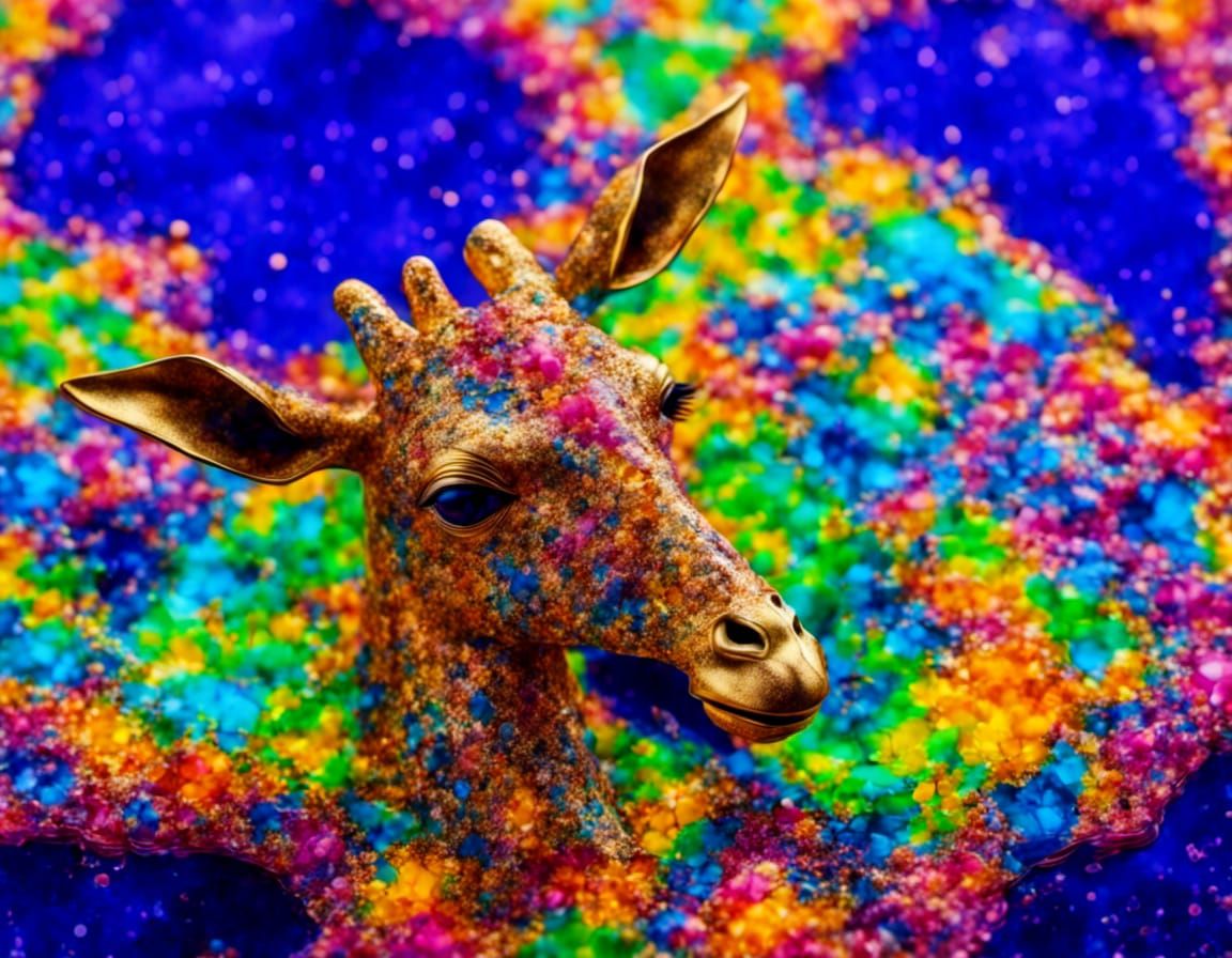 Psychedelic Swimming Giraffes in Alcohol Ink Style