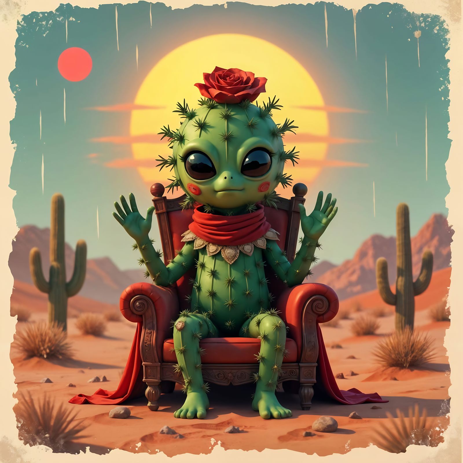 Cute Cactus Humanoid Alien Creature Portrait