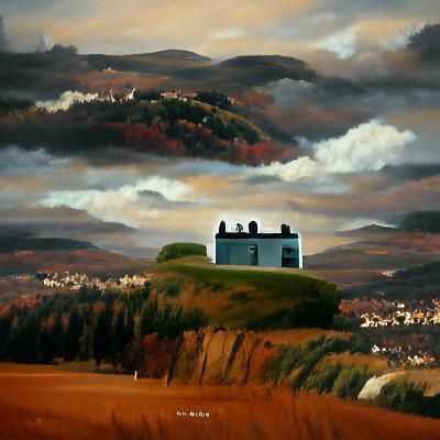 House on Hill as Renaissance Oil Painting
