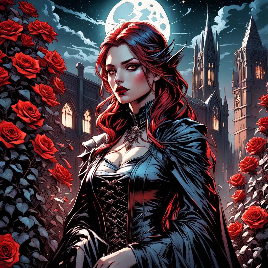 High Gothic Dark Fantasy Town Under Starry Night