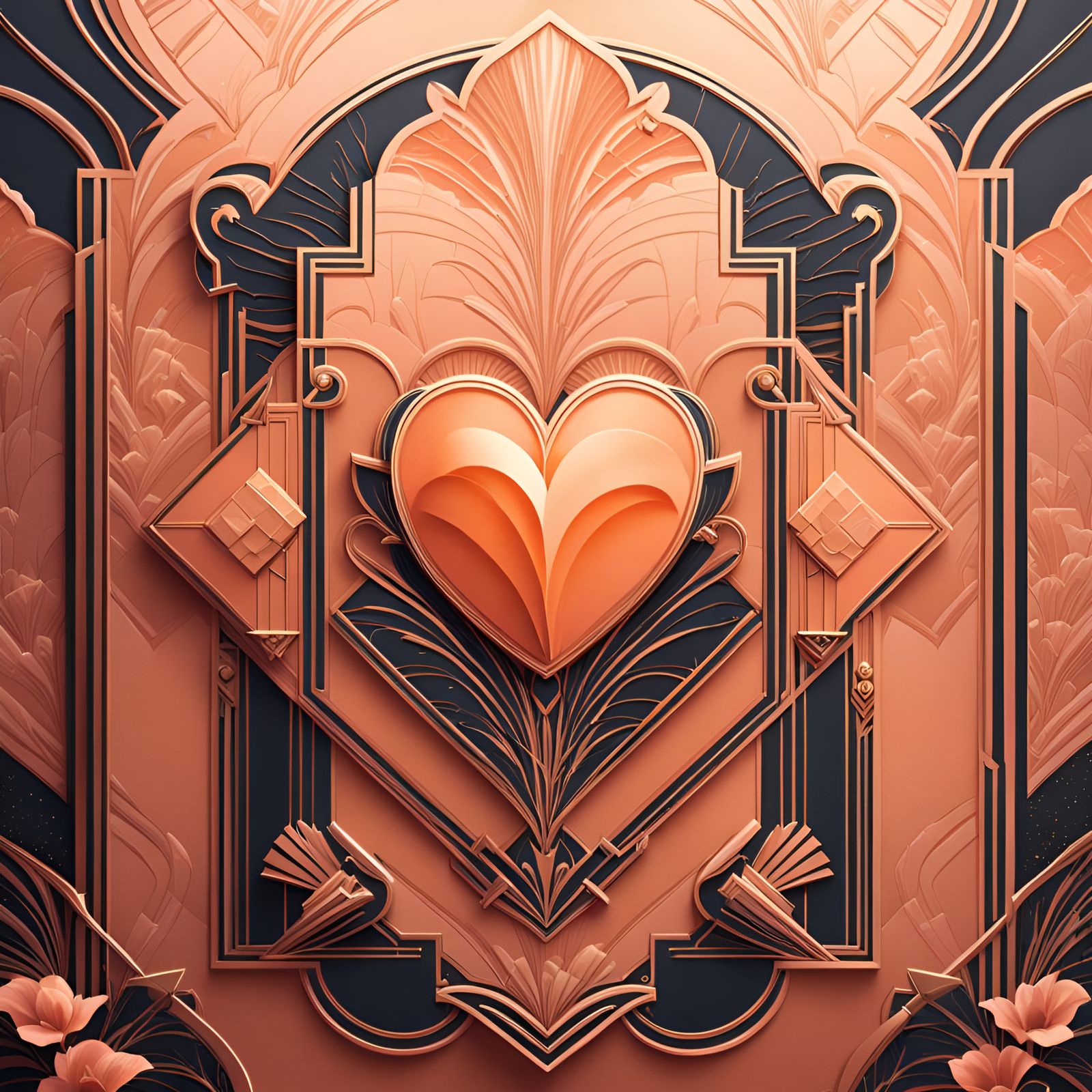 Art Deco valentine card, peach color