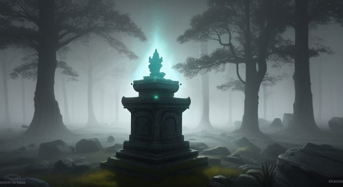 Mysterious Glowing Stone in Ancient Clearing