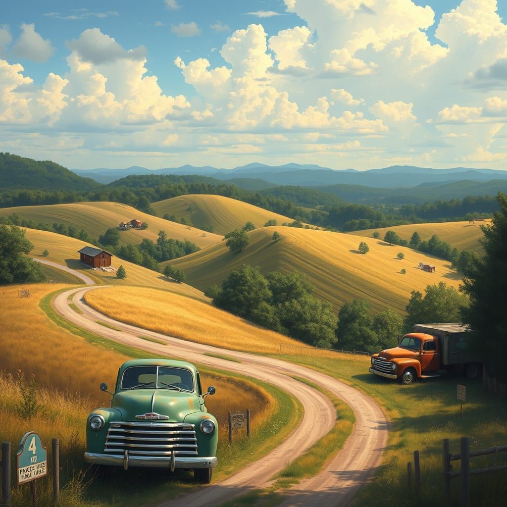 Vintage Trucks in Alabama Landscape Painting