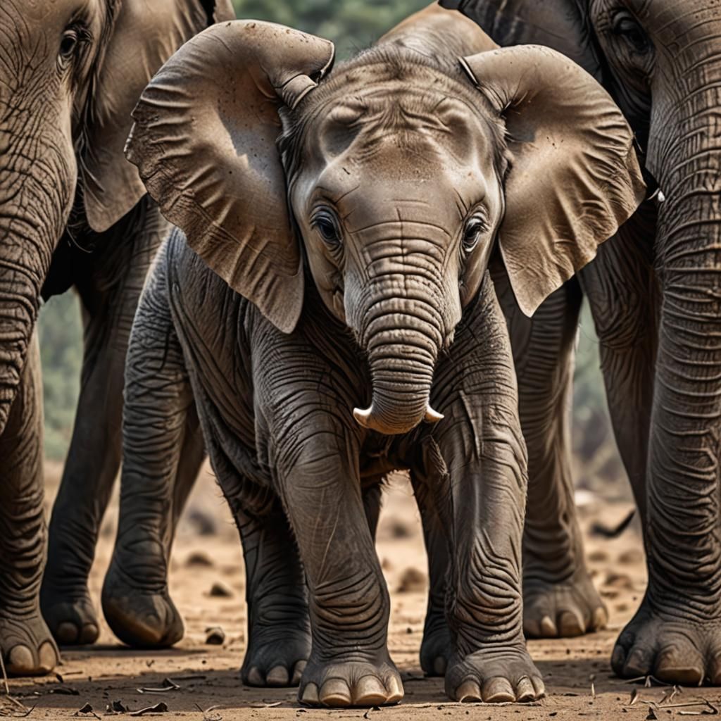 Hyperrealistic Baby Elephant Portrait in HDR