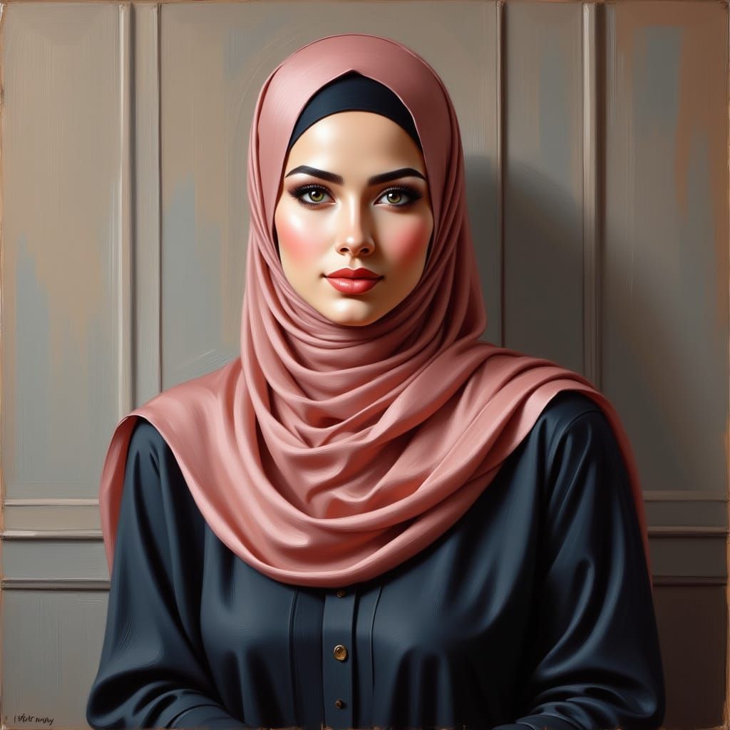 Beautiful Hijabi Woman in Modern Oil Painting Style