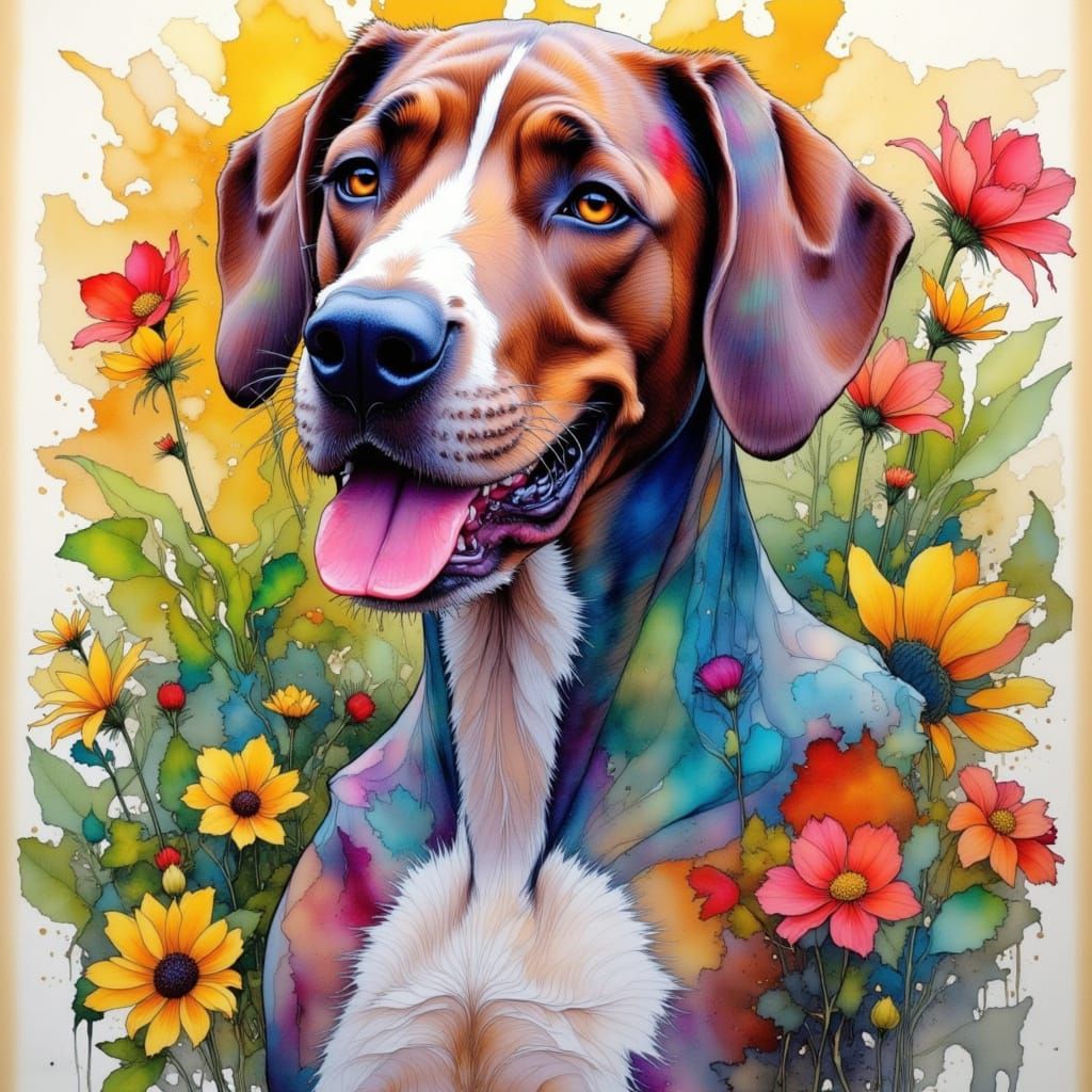 Great Dane in Spring Garden: Impressionist Pastel Sketch