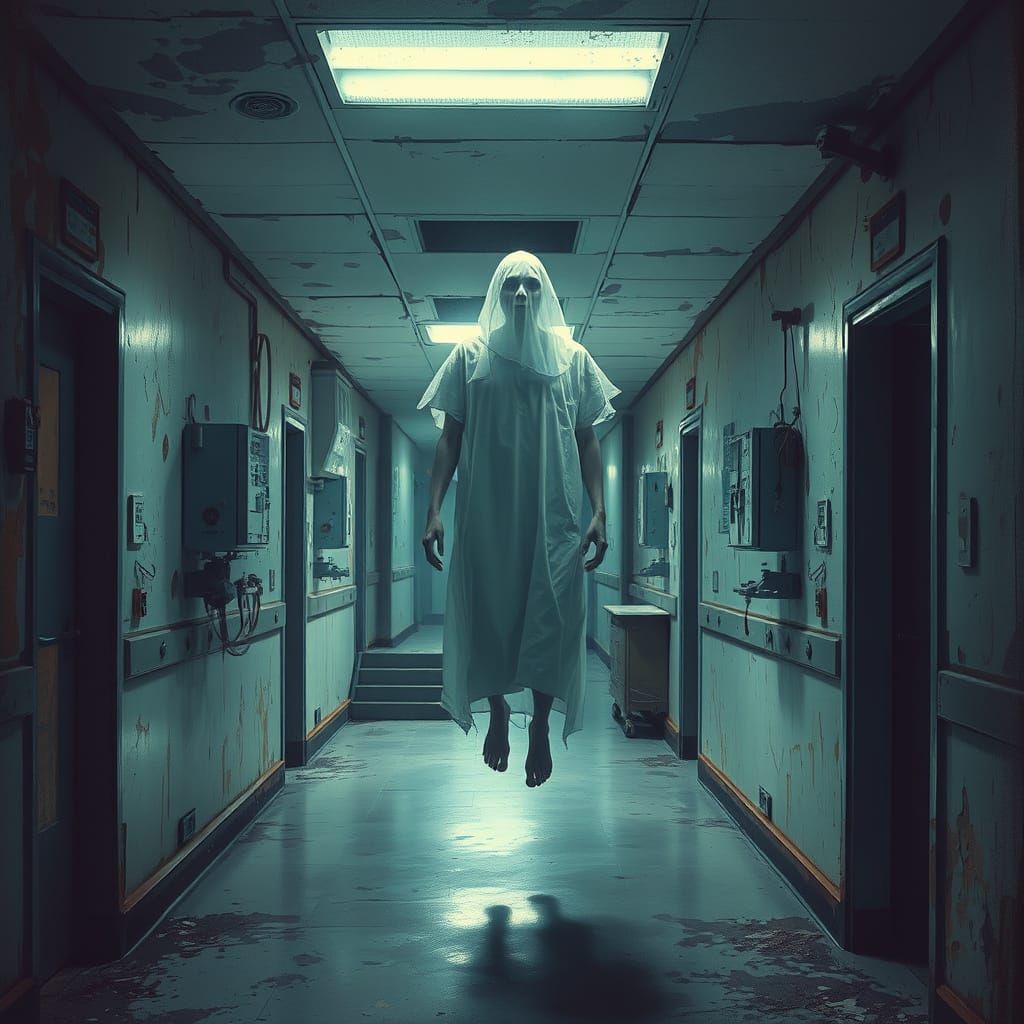 Ethereal Figure Haunts Abandoned Hospital in a Dark, Cinemat...