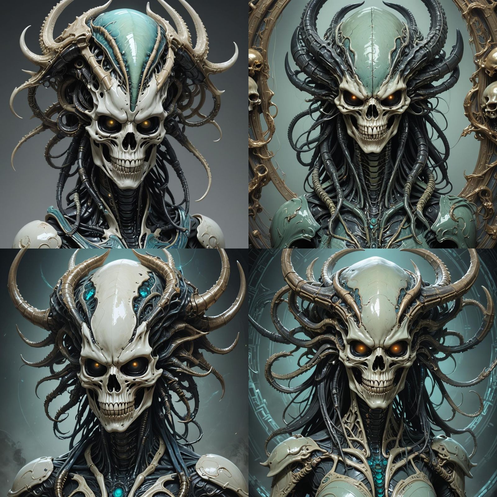 Bioluminescent Demonic Skull Portrait in Art Nouveau Style