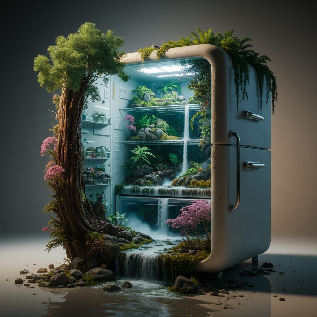 Miniature Rainforest Thrives Inside Discarded Refrigerator