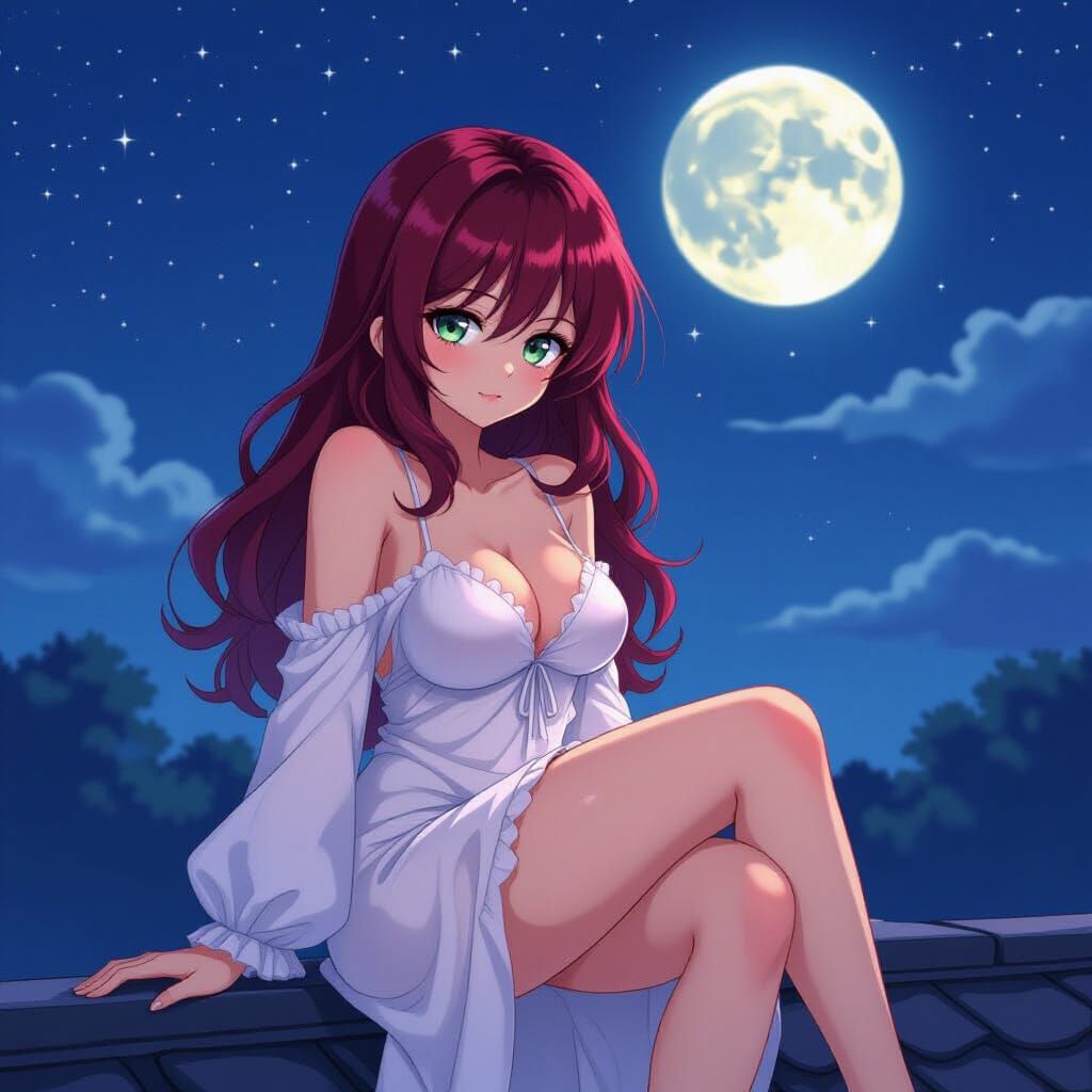 Anime Woman on Rooftop in Studio Trigger Style