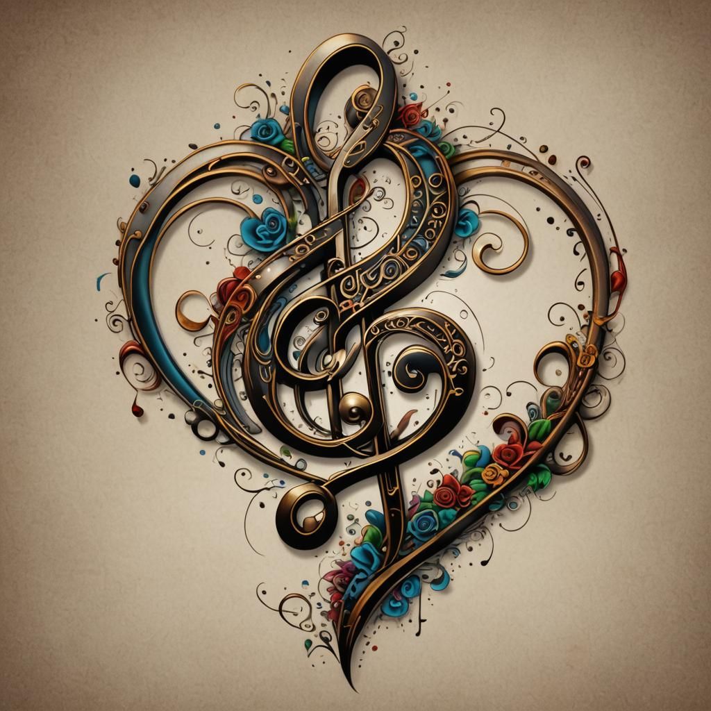 Treble Clef Heart Tattoo Design on Woman