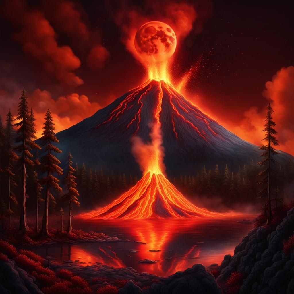 Volcanic Eruption at Night: Hyper-Realistic Digital Art
