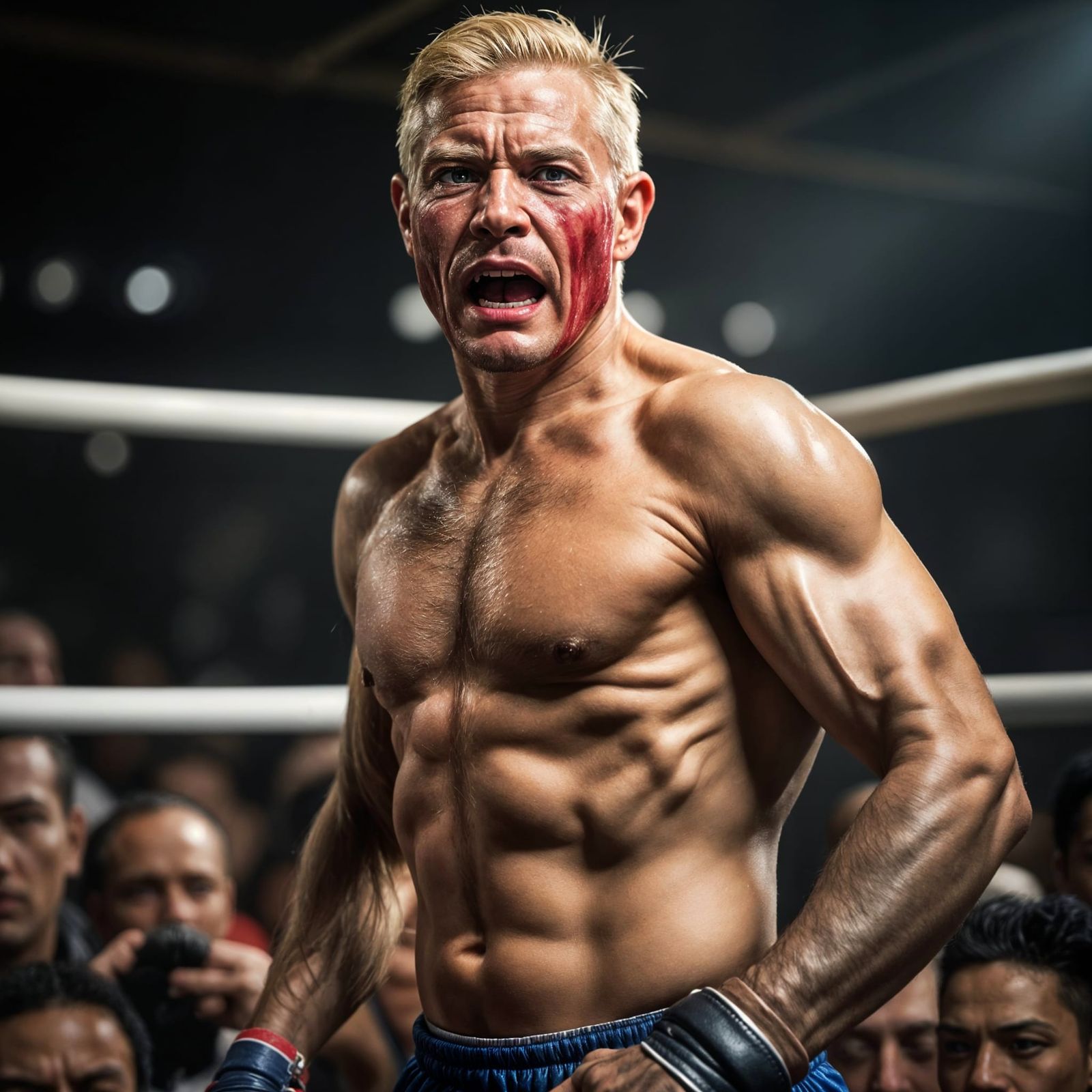 Exhausted Boxer with a Cut Cheek