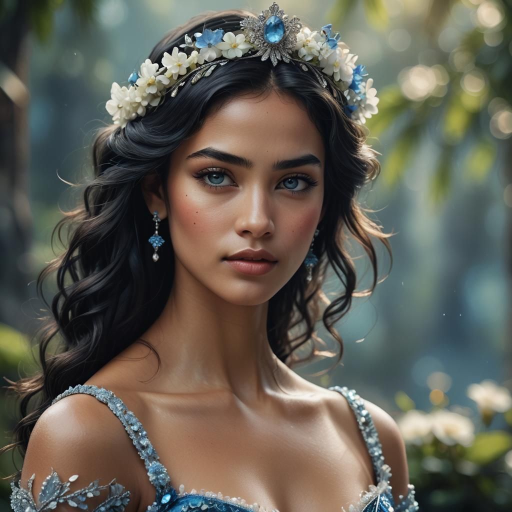 Beautiful Tahitian Woman with Tiara in Detailed Matte Painti...