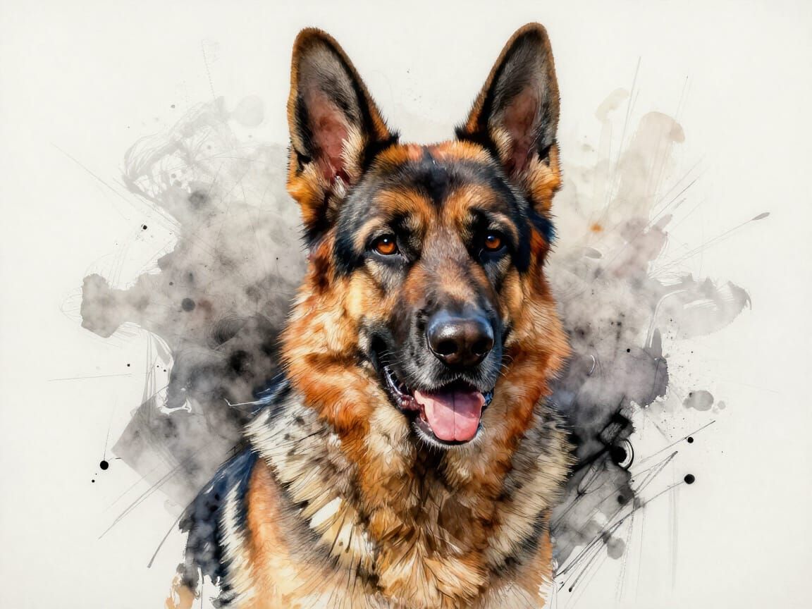German Shepherd Portrait in Conceptual Art Style