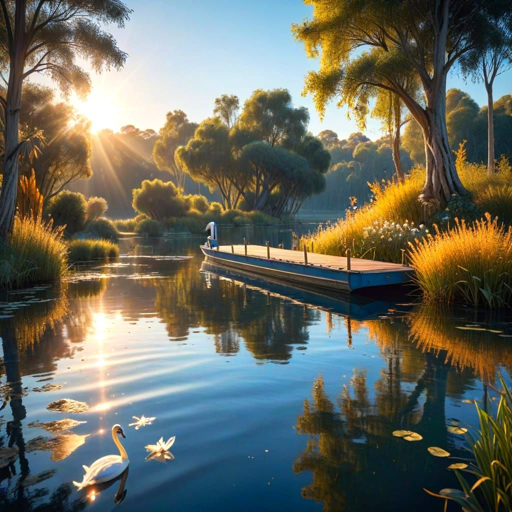 Luxury Houseboat Over Majestic Blue Lake